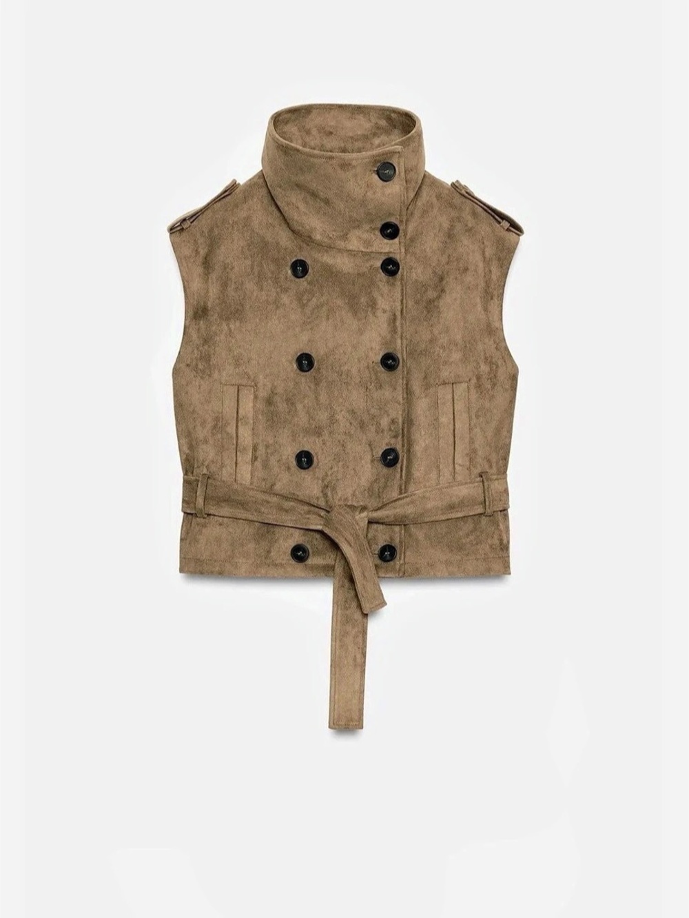 Zara Faux Suede Belted Vest Brown Medium - Picture 6 of 9